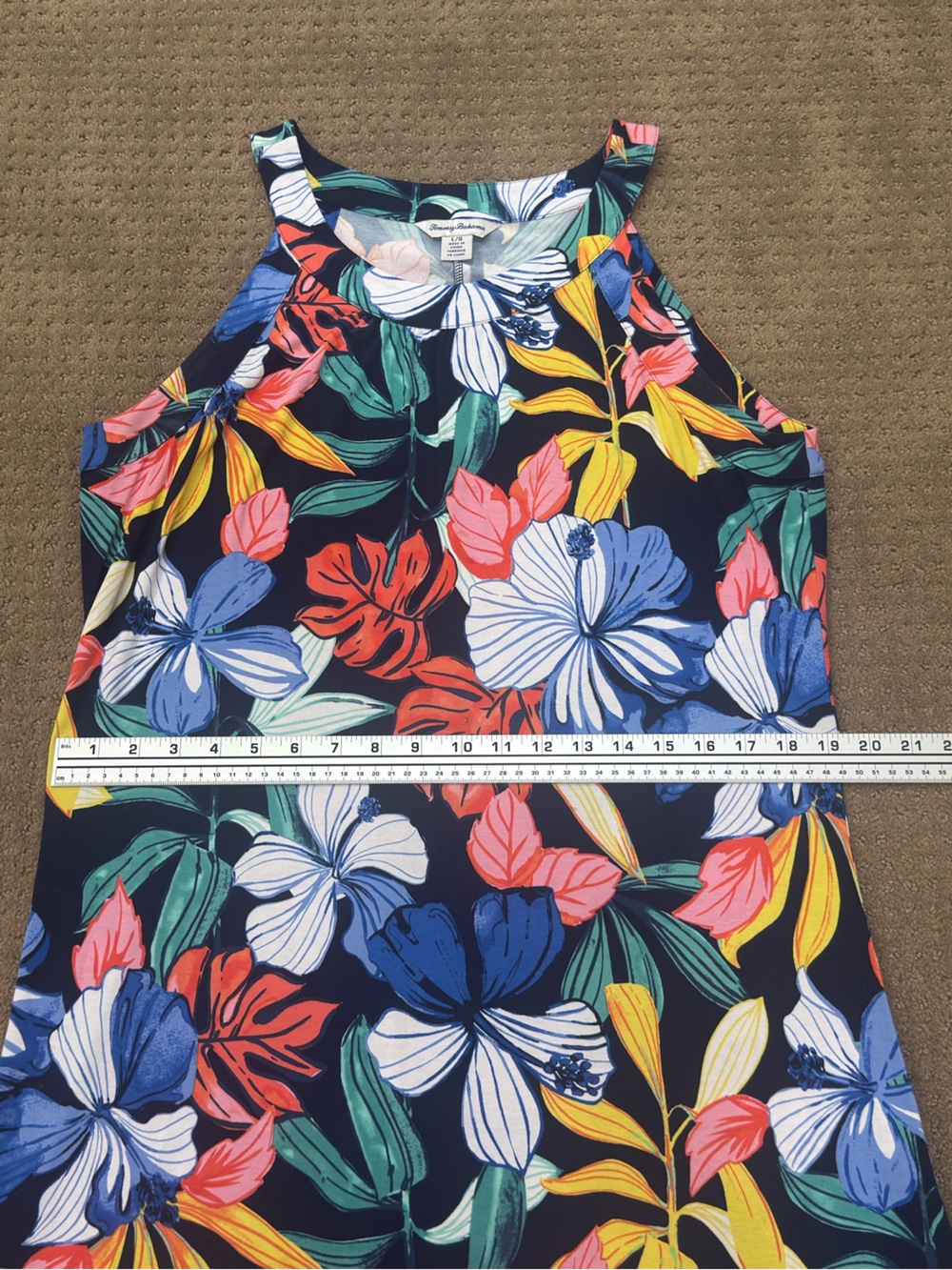 Tommy Bahama Navy Hibiscus Shift Dress with Coral and Green Accents - Picture 6 of 10